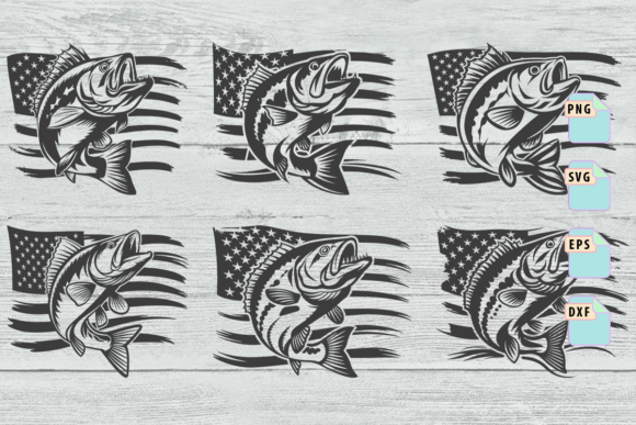 Bass Fishing USA Flag Svg Clipart Bundle