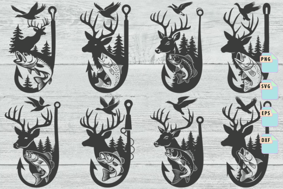 Deer Fish Tree Fishing Hook SVG Bundle