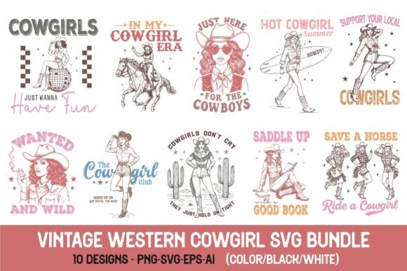 Vintage Western CowGirl Quote SVG Bundle